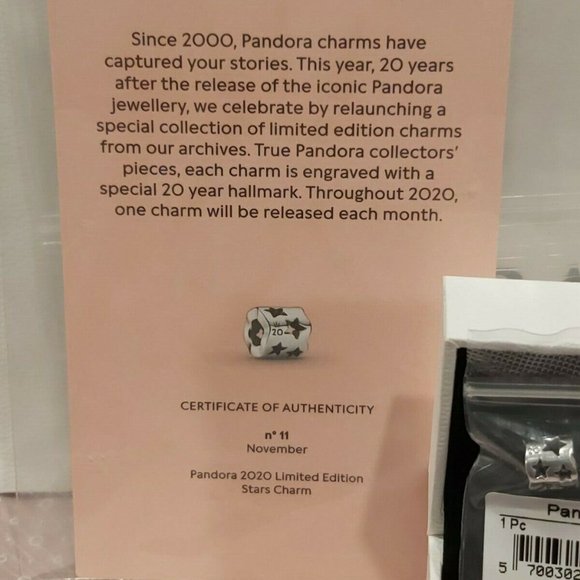 Authentic Pandora 20th Anniversary Stars charm November w/Certificate  retired - Picture 2 of 6